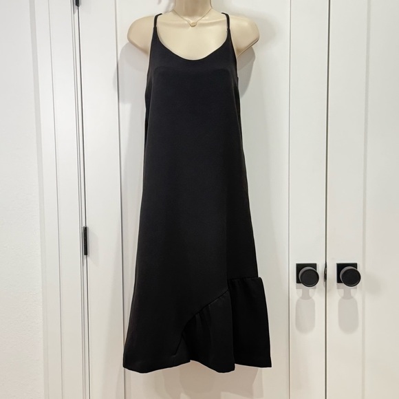Smock Mohawk General Store Shift Midi Dress Black Size 2 Ruffle Hem Minimalist - Picture 2 of 10